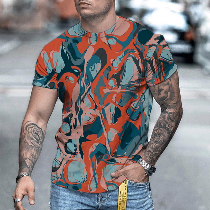 Summer Men T-Shirt Round Collar Short Sleeve Shirt Tee Top
