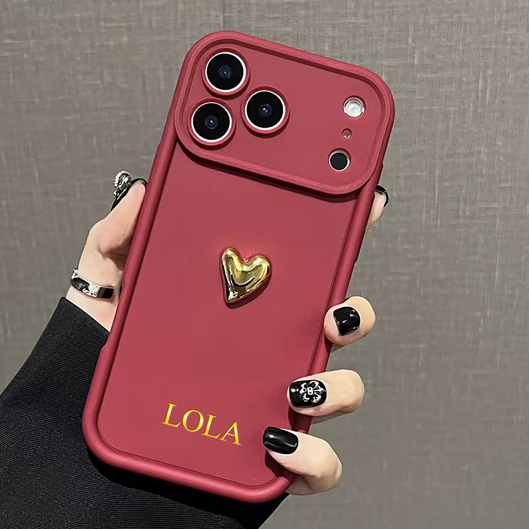 

Personalized Custom Name TPU 3D Gold Love Heart Anti Fall Phone Case Engraved For iPhone 17 16 15 14 13 12 11 Pro Max Plus Air For iPhone 17 Air