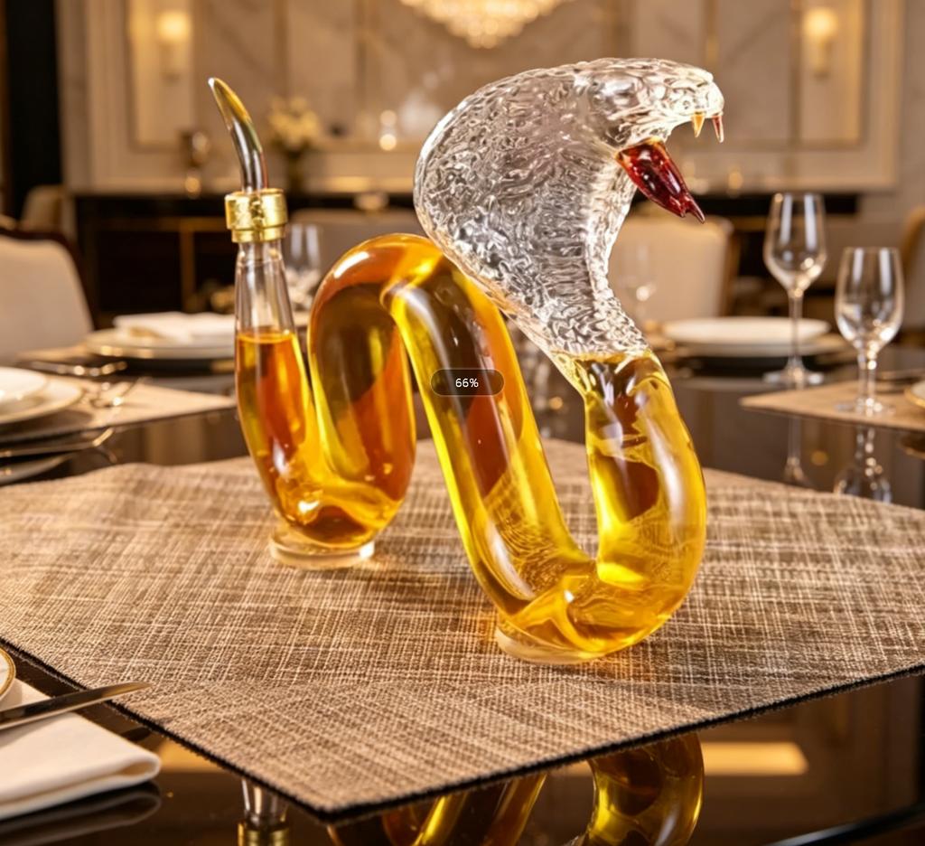 Unique Design Cobra Glass Liquor Decanter - Artistic Bottle for Whiskey Storage, Home Decor and Bar Use