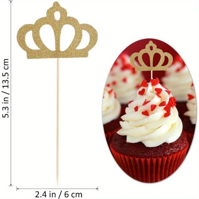 60PCS Glitter Crown Cupcake Toppers Gold Blue Cake Decoration Pick Birthday Wedding Party Supplies DIY Baking Accessories