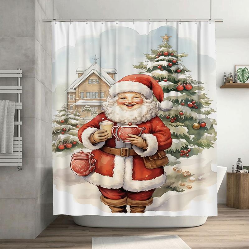 

Tuniu Charming Santa Claus Festive Bathroom Shower Curtain Christmas Holiday Decor Fun Novelty Washable Fabric Home Decor W60H190(CM)-1 Pcs