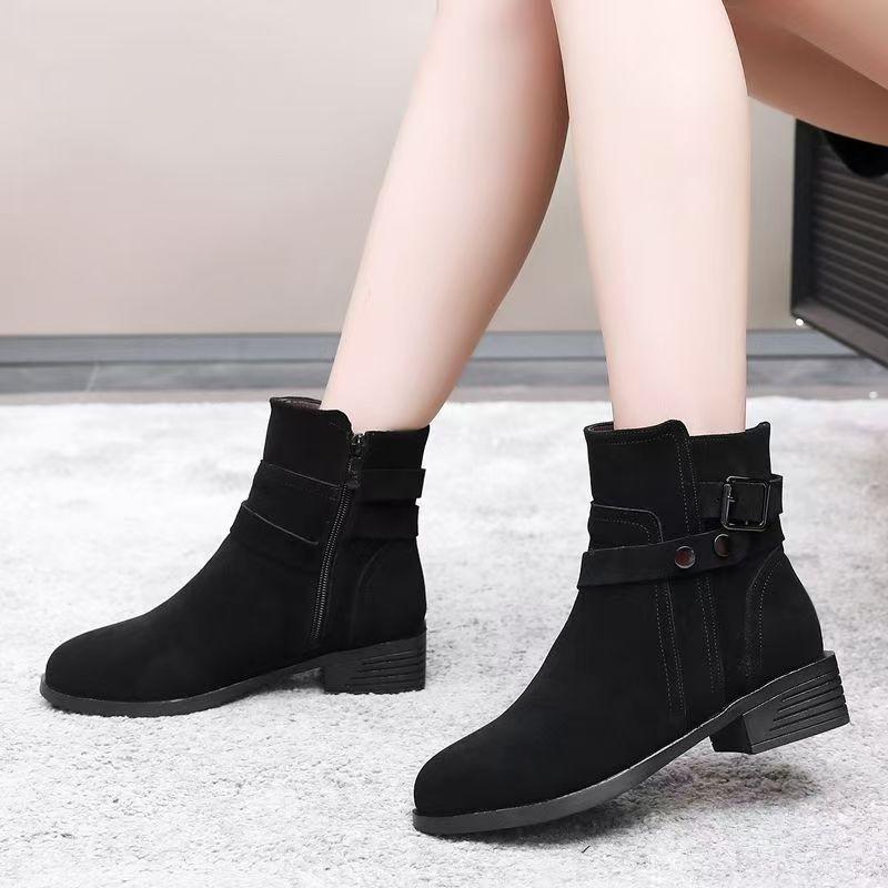 Fashion Scrub Chunky Heel Booties Women's Mid-heel Soft Sole Autumn and Winter Foreign Style Korean Small Ankle Boots