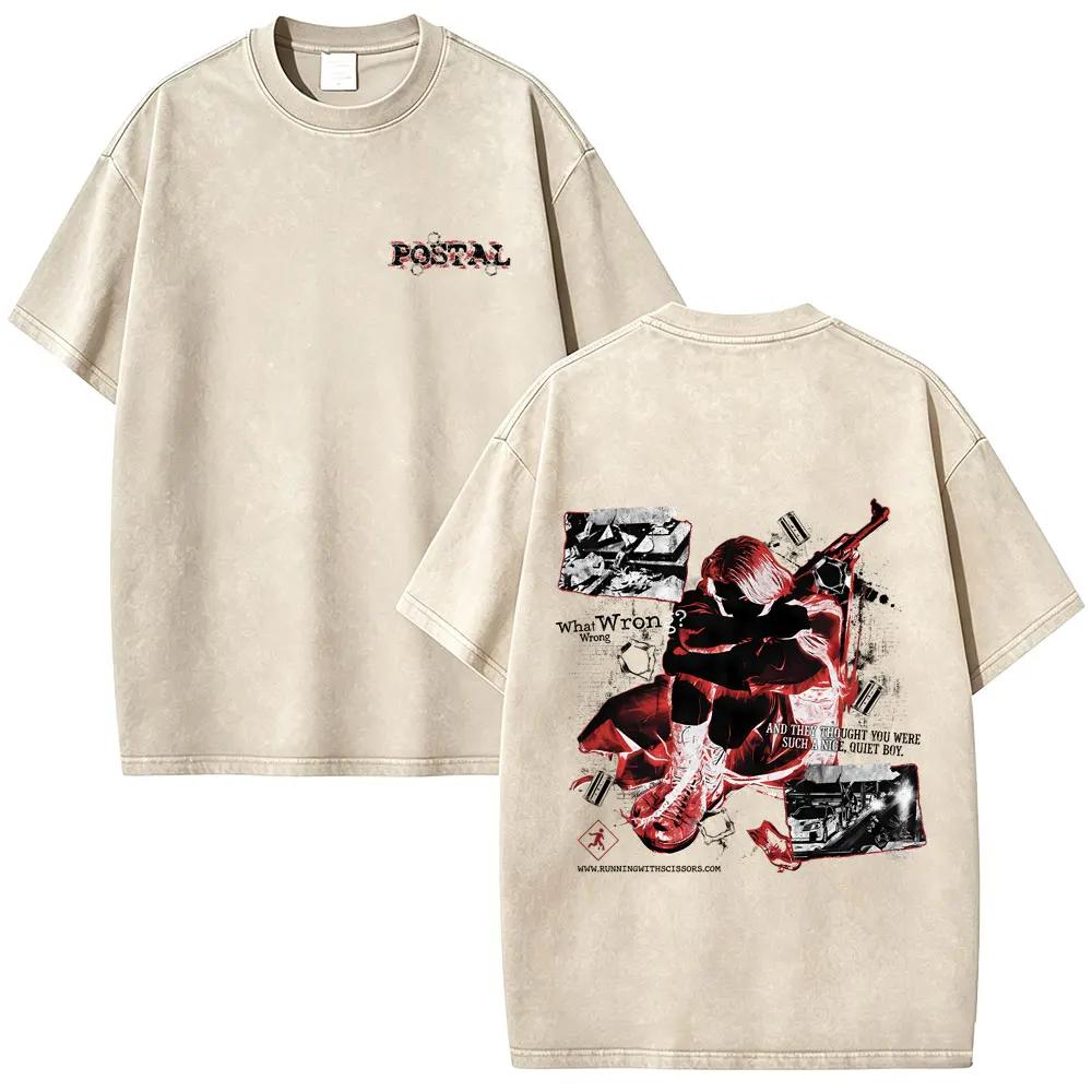 Postal Dude I Regret Nothing Vintage Washed T-shirt Men Women Horror Gothic Rock T Shirts Men's Casual Retro Oversized T-shirts