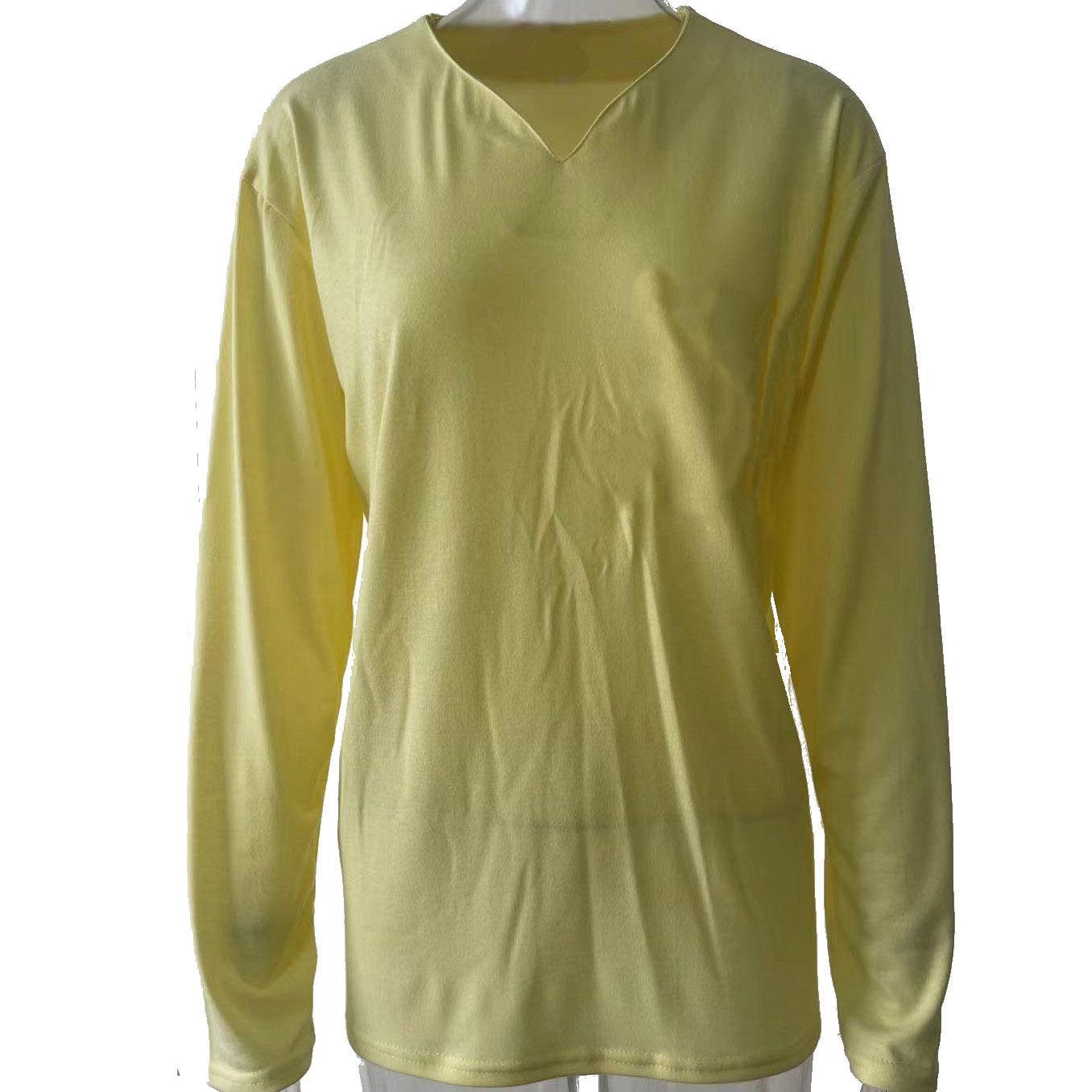 

Однотонна спортивна футболка великого розміру без кишень. Чоловічі осінні футболки з довгим рукавом і V-подібним вирізом. 5XL жовтий