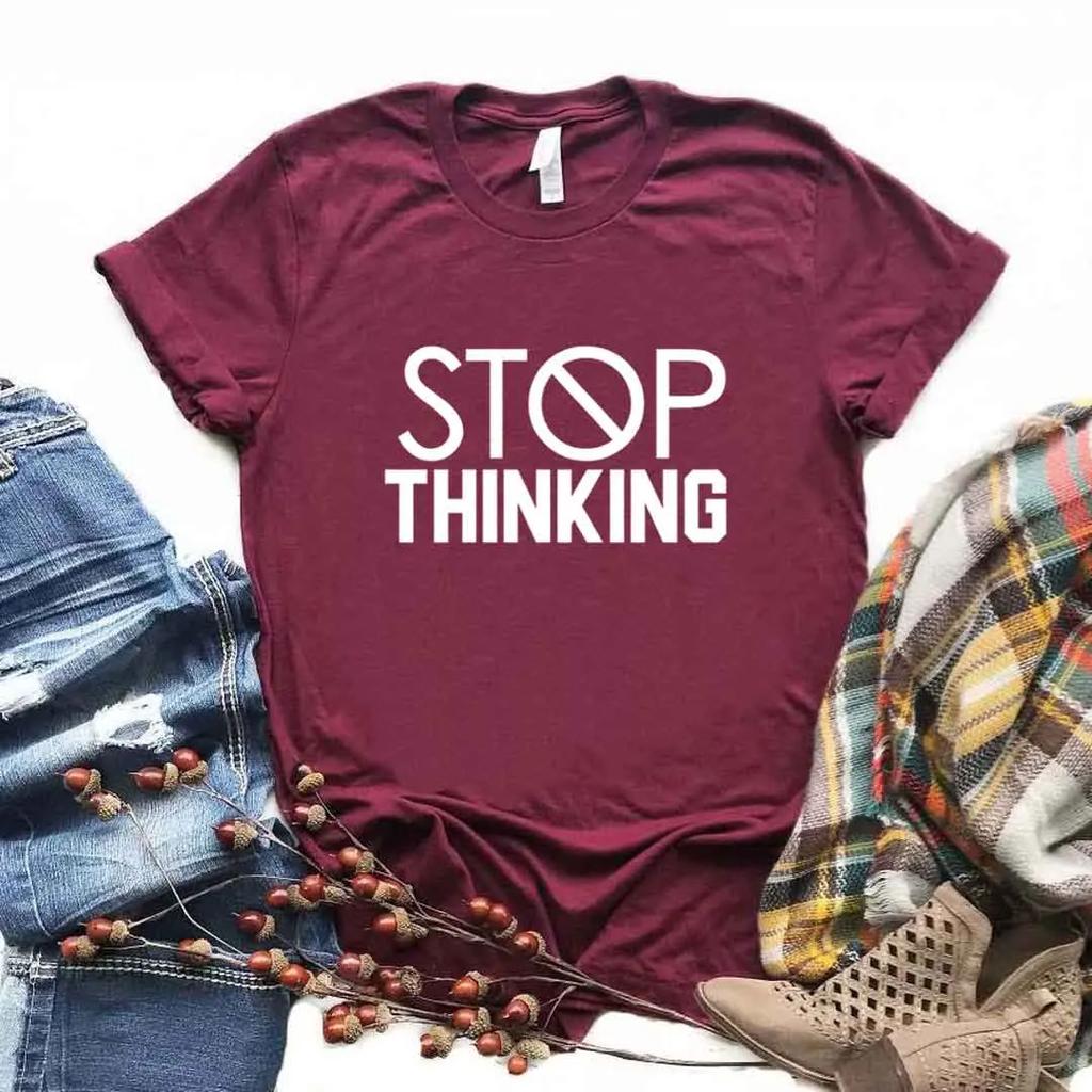 Hör auf zu denken Buchstabenaufdruck Damen T-Shirt Kurzarm O-Ausschnitt Locker Damen T-Shirt Damen T-Shirt Oberteile Kleidung Camisetas Mujer