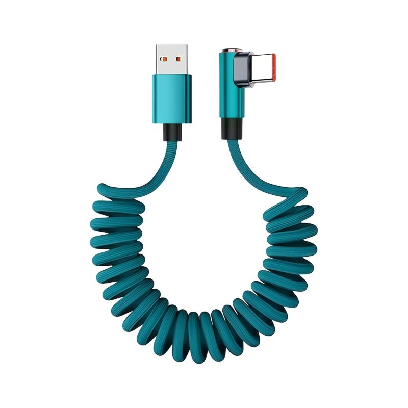 90 Degree Spring Type C Fast Charging Cable 120W 6A Extension Spring Data Cord For Phones Tablets