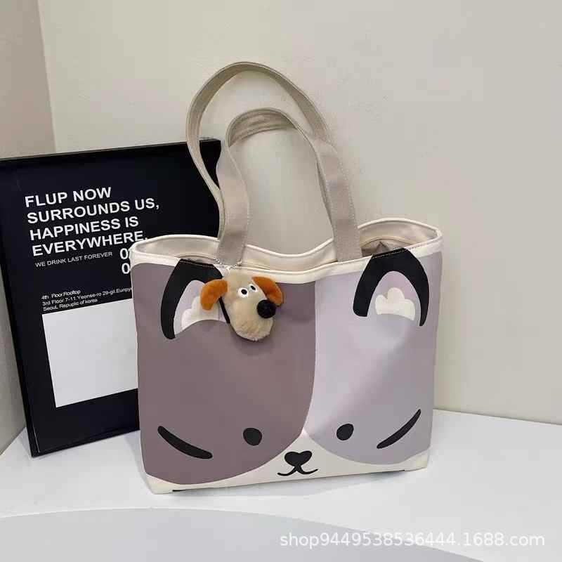 Commuter Japanese cartoon shoulder large capacity student cloth bag tote versatile student class canvas tote bag
