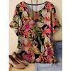 Camiseta de Manga Corta con Cuello Redondo y Estampado de Flores 3D para Mujer