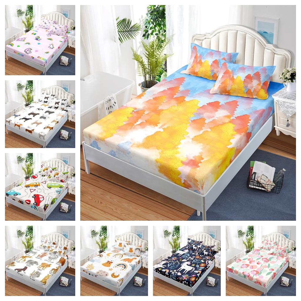 Mattress Three-Piece Illustration Cartoon Bedspread Pillowcase Mattress Protective Cover