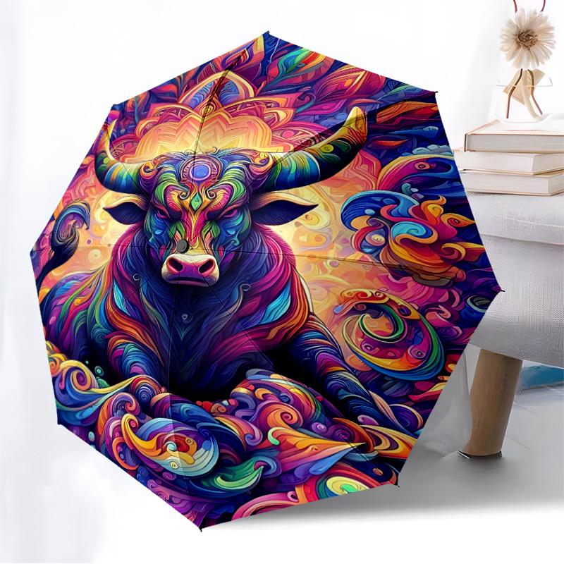 1pc Colorful Bull Mandala Automatic Open/Close Umbrella, Folding Compact Umbrella with Lightweight Design for Women/Men Yy251011038