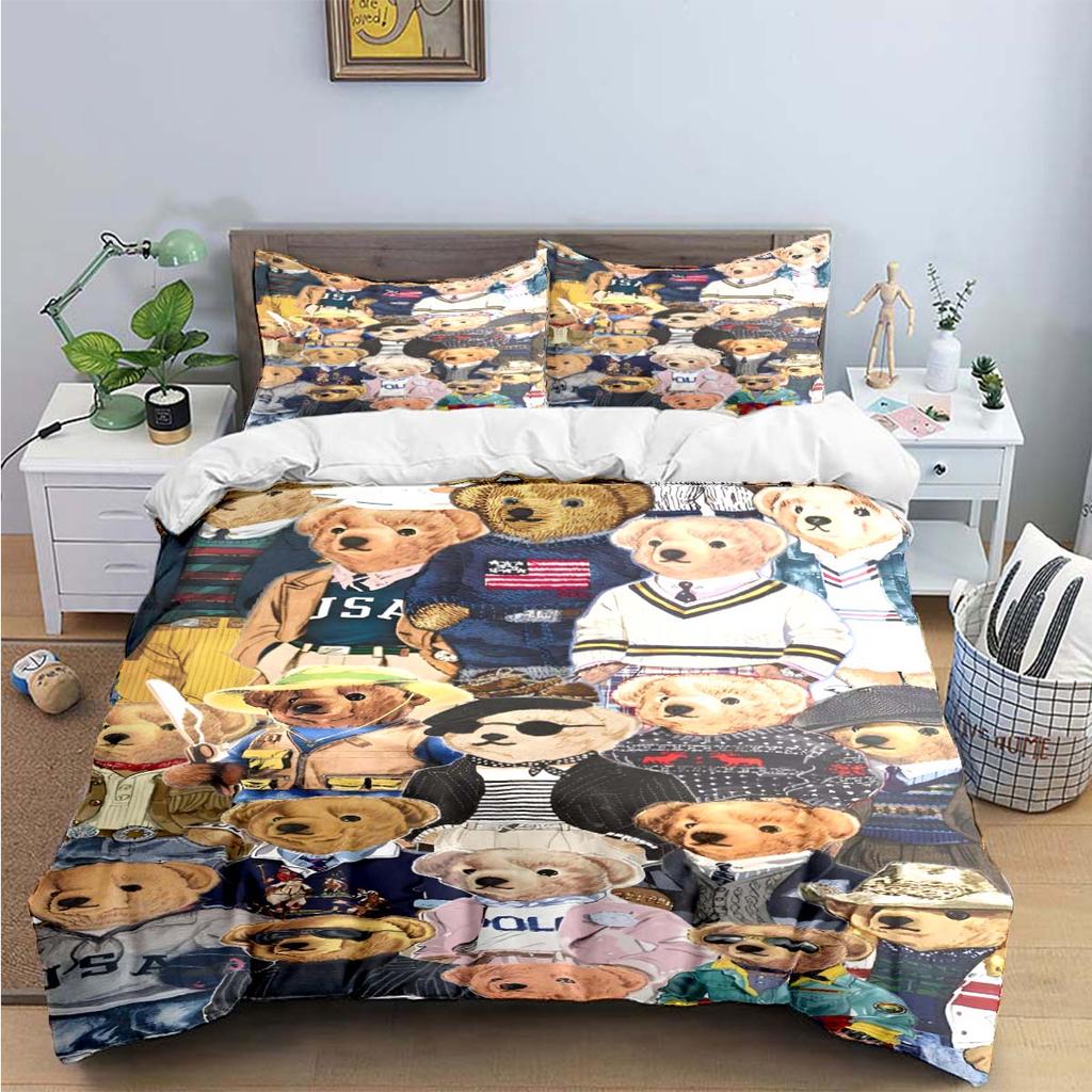 Hot Sale Fashion Bear Bedding Set Single Twin Full King Size Cute Animals Bed Linen Adults Teens Bedroom Luxury Gift