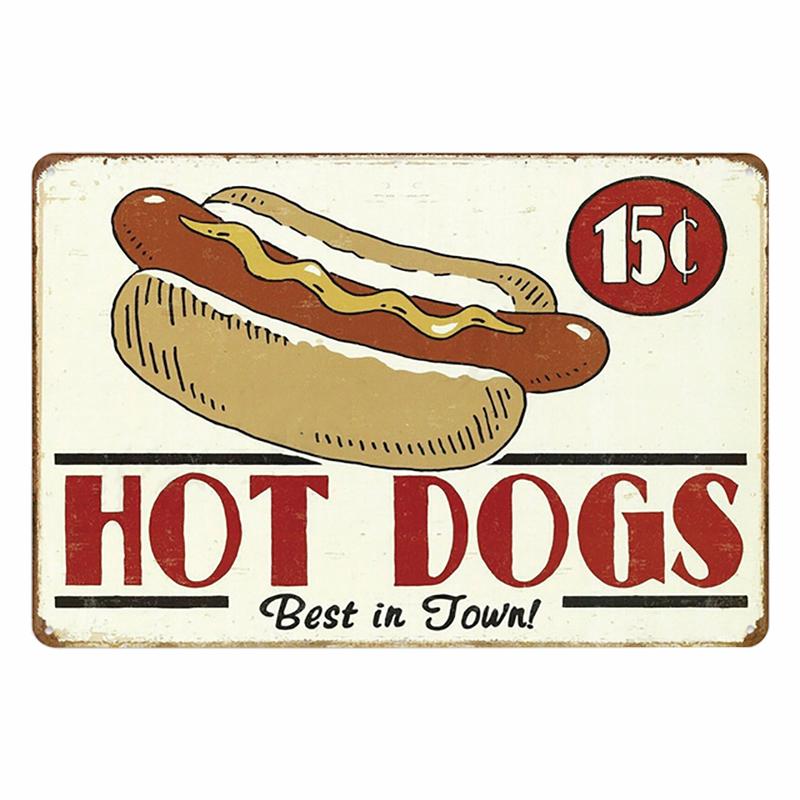 Hot Burgers Plaque Metal Tin Sign Vintage Poster Fried Chicken Retro Plate Wall Decor for Kitchen Restaurant Shop