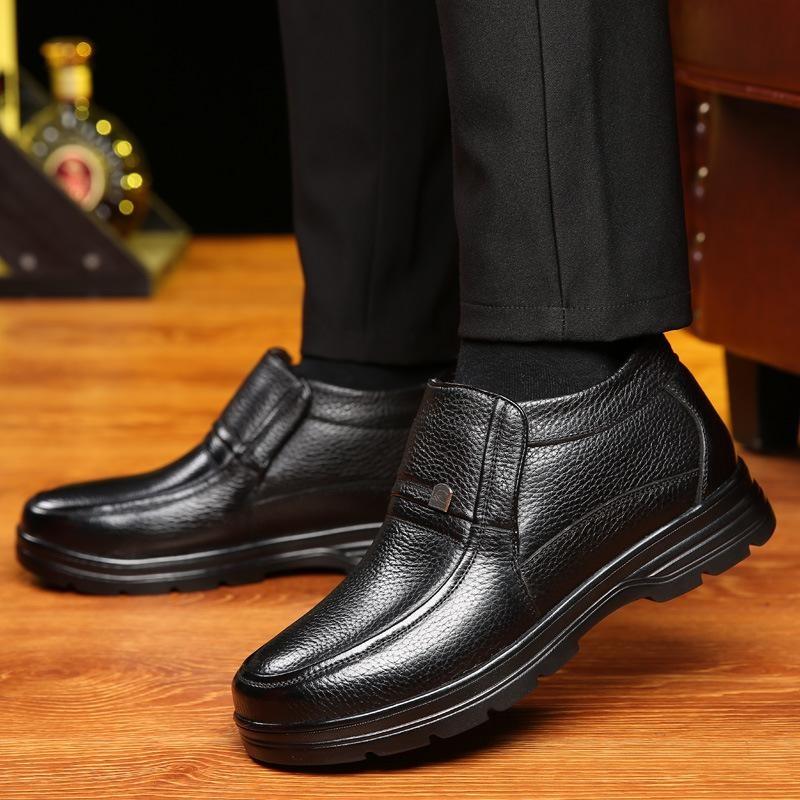 Men Winter Plus Size Genuine Leather High Top Boots Fleece Lined Warm Wool Lined Plus Velvet Leather Shoes for Men