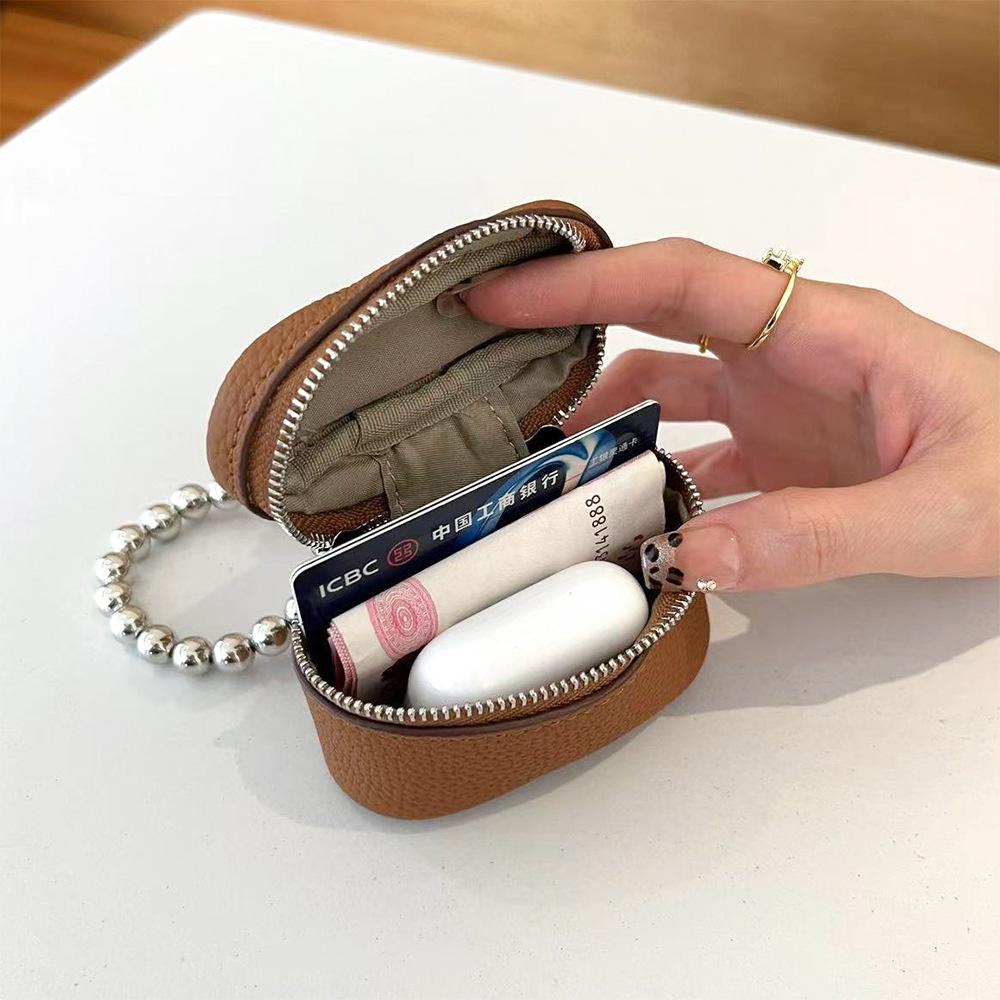 Chic and Compact Leather Necklace Coin Pouch Headphone Bag Accessory Fashion Headphone Pouch Zipper Coin Holders with Lanyard
