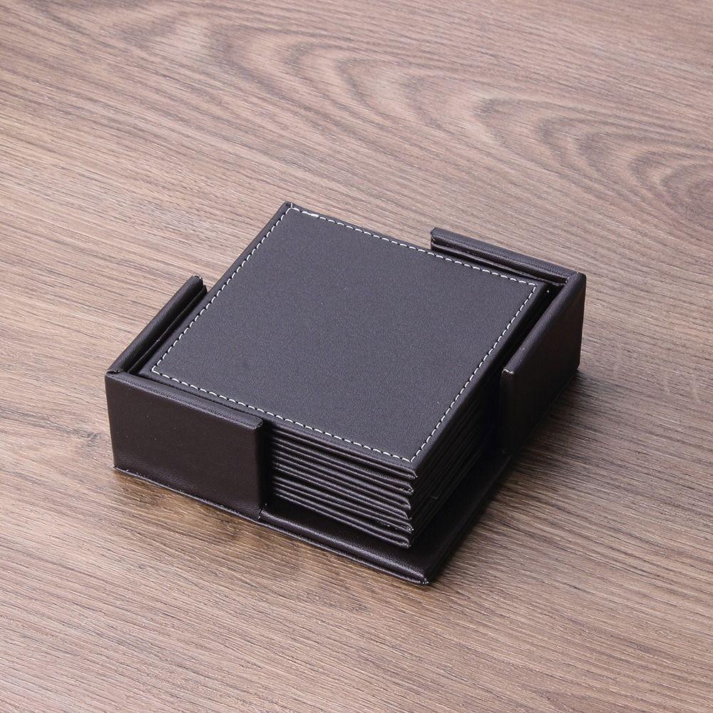 6Pcs Heat-resistant Leather Coaster Business Round/Square Drink Mat  Afternoon Tea Mug