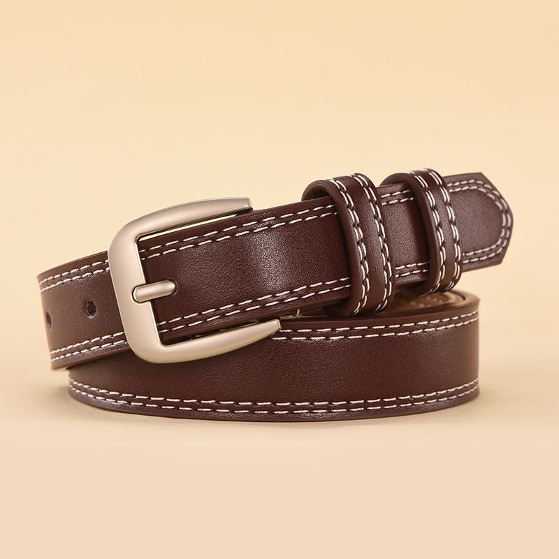 Women's High-Quality Leather Belt with Gold Buckle - Perfect for Dresses and Jeans
