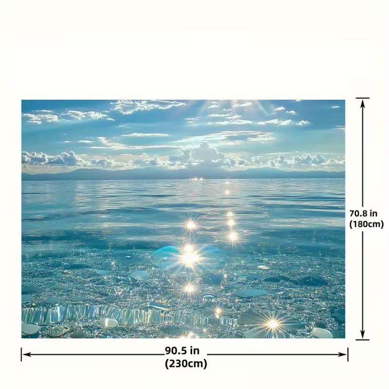 2D Shimmering Ocean Tapestry, Clear Water Sunlight Wall Backdrop