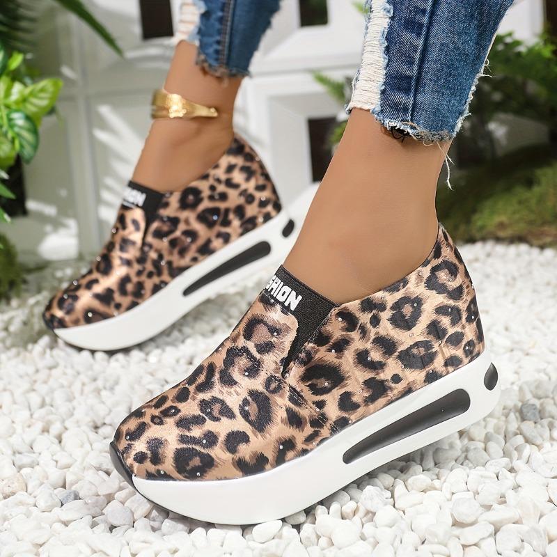 Women's Leopard Print Slip-On Sneakers - Comfortable Casual Shoes with Synthetic Cover Upper, Breathable Fabric Lining & Cushioned PU