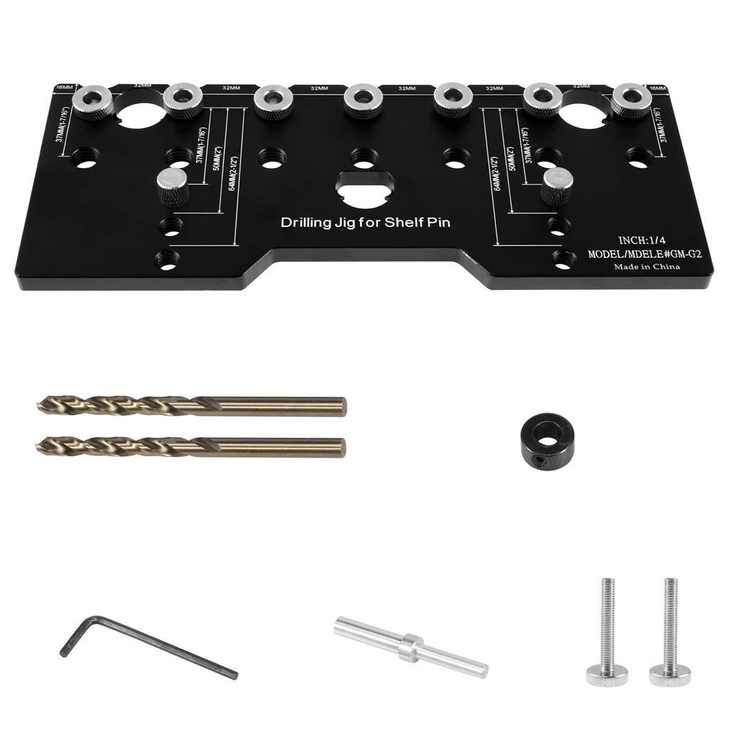Shelf Pin Jig 1/4 Inch Aluminum Alloy Shelf Pin Drilling Guide Precise Cabinet Mounting Template Woodworking Straight Hole Jig
