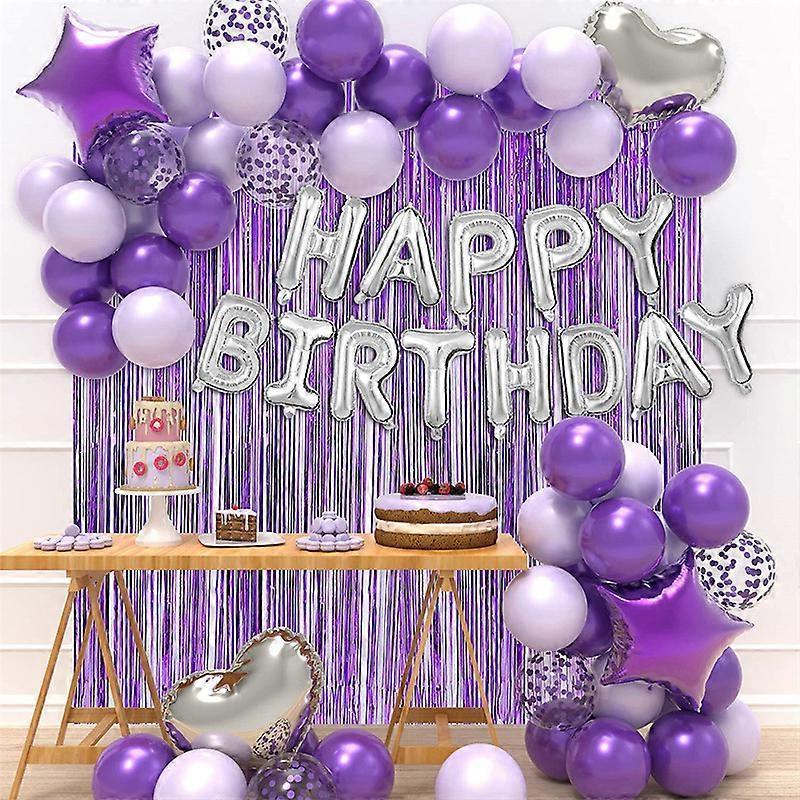 Birthday Decorations Set - 37 Pack Balloon Foil Fringe Curtain Backdrop Kit