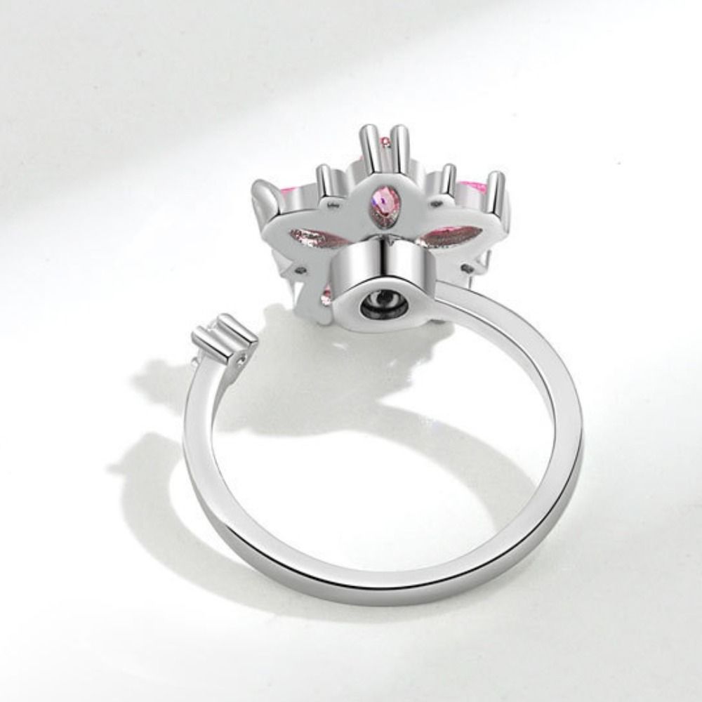 Female Ring Cherry Blossom Ring Rotating Design Pink Zircon Ring Floral Synthetic Ring Daily Wear