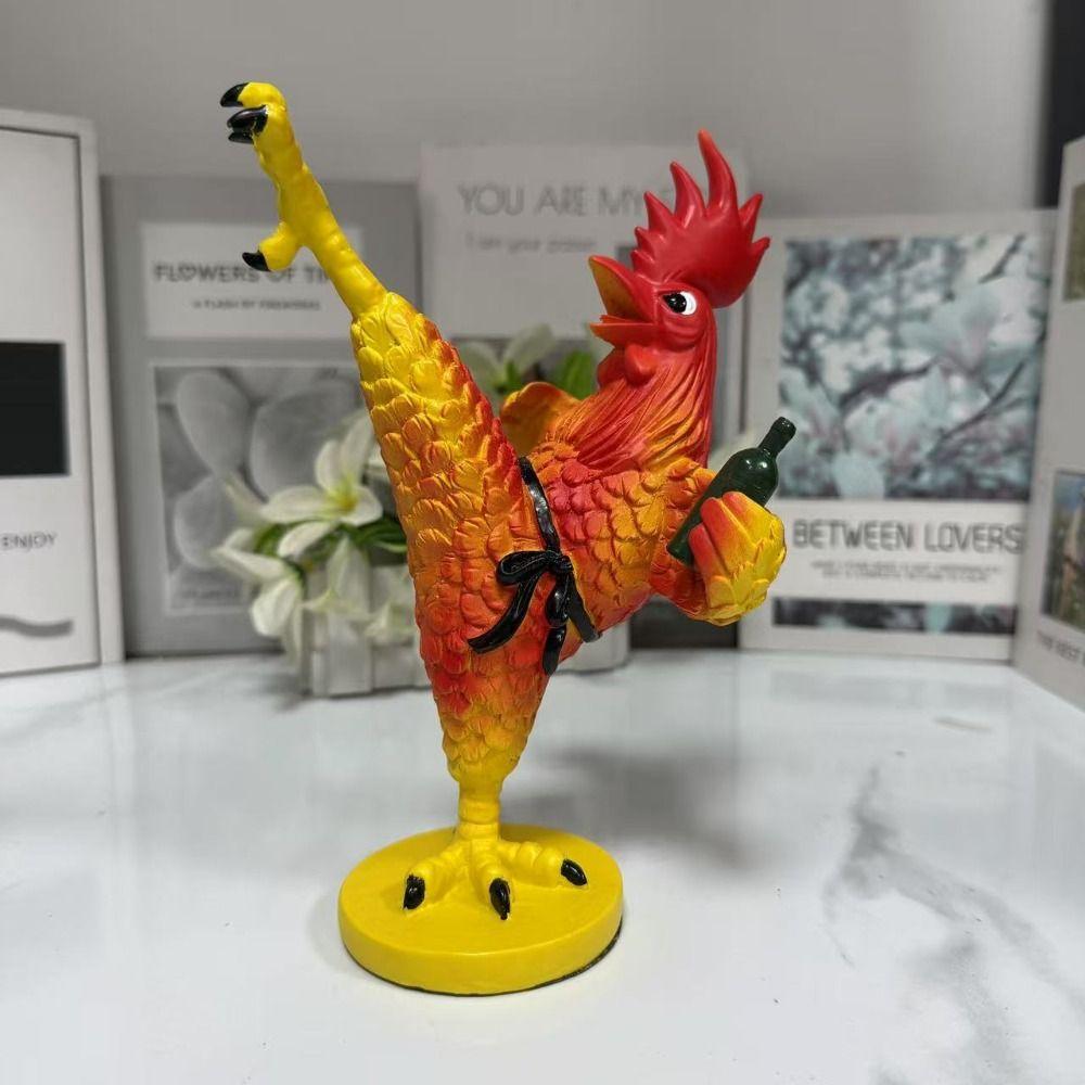 Funny Drunken Kung Fu Chicken Statue Creative Animal Miniatures Figurine Rooster Sculpture Cabinet