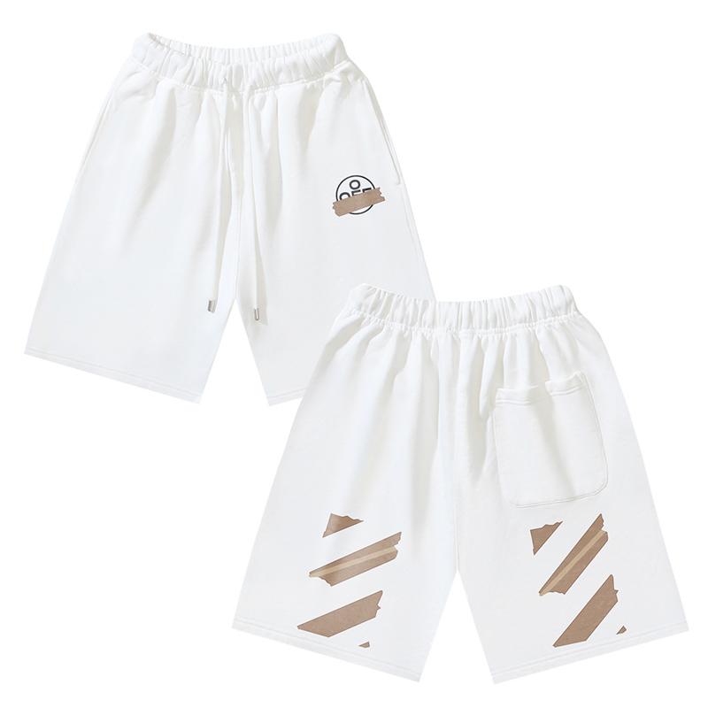 1019 Off-White 2025 Spring/Summer New OW Tape Slant Stripe Pattern Printed Men's and Women's Casual Loose Shorts