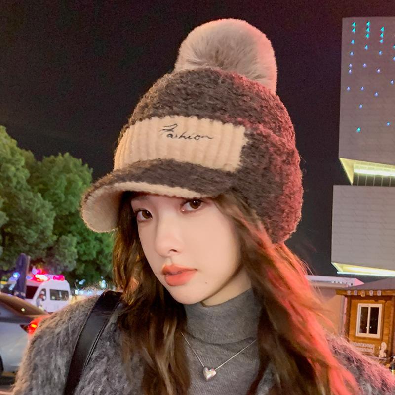 Hat Women's Winter Versatile Fashion Warm Knitted Wool Hat Cycling Windproof Cold-proof Fleece Ear Protector