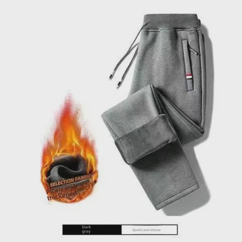 Pánské zesílené fleecové kalhoty se stahovací šňůrkou na podzim a zimu