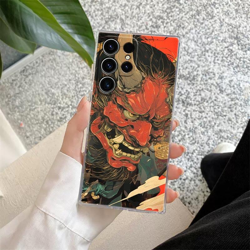 Samurai Hannya Mask Ghost Tattoo Phone Case S25Ultra For Samsung Galaxy S25 S24 S23 S21 Ultra S20 FE S22 Plus A55 5G Clear Cover
