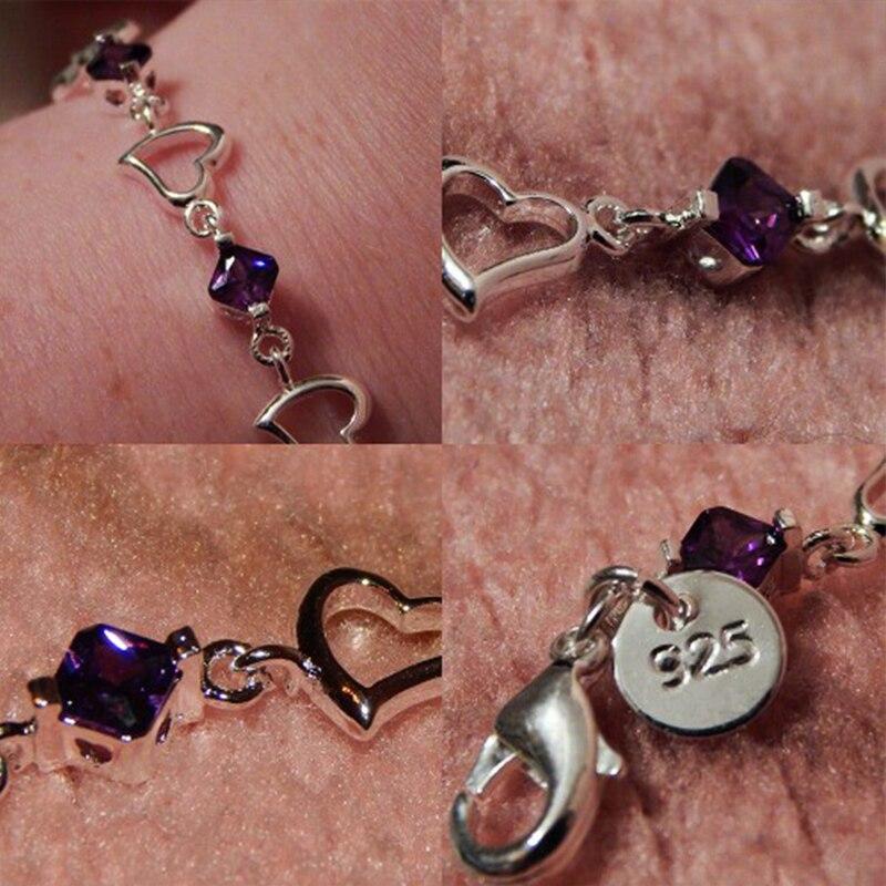  Tone Heart Purple Cubic Zircon Bracelets Jewelry Engagement Celebration Gathering Christmas Women Souvenir GiftTrendy Bracelets