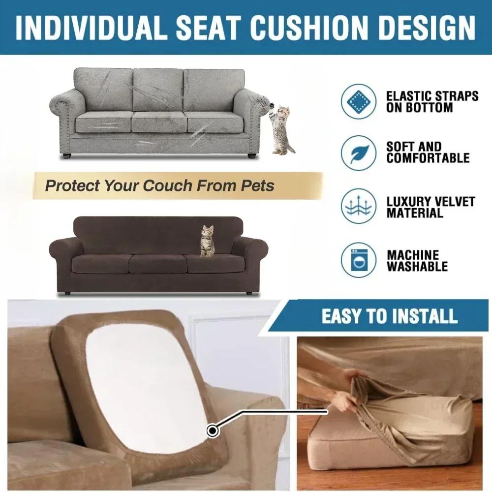 Stretch Velvet Couch Covers Cushion 1/2/3Seater Sofa Slipcovers Washable Elastic Sofa Cover Soft Thick Plush Furniture Protector