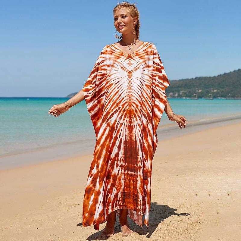 New Printed Robe Beach Resort Loose Plus Size Beach Dress Bikini Swimsuit Smock for Women