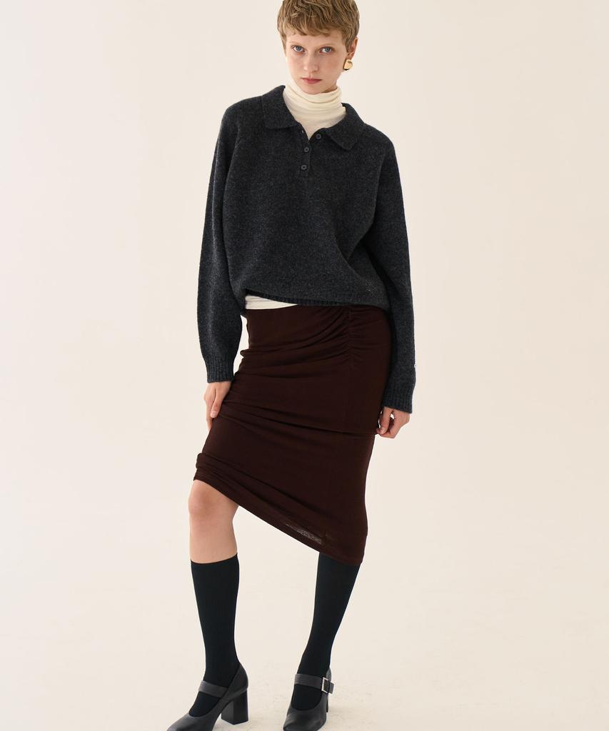 Grida J Wool Shirred Jersey Pencil Skirt _ Brown
