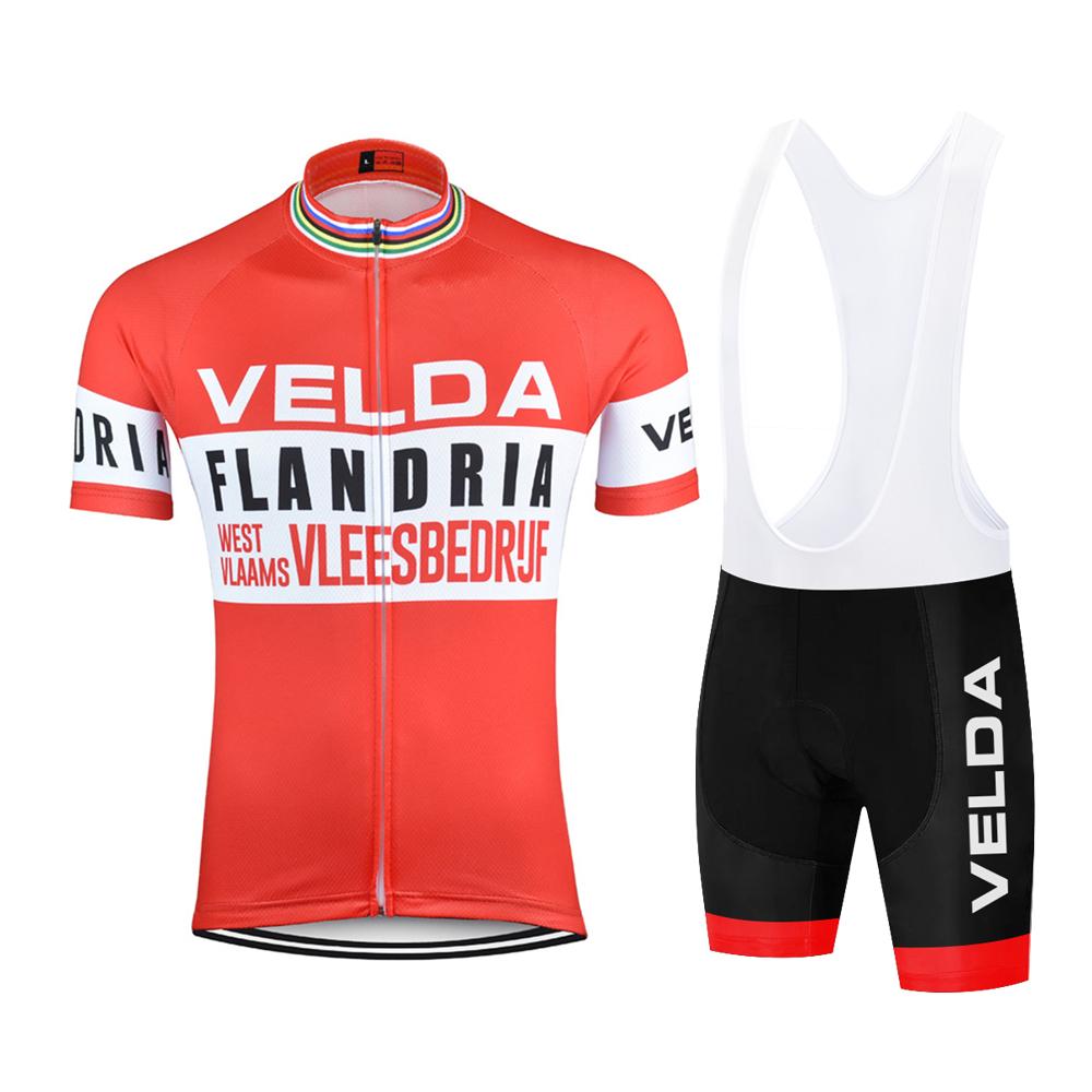 Flandria Red Bicycle Cycling Man Retro Mtb Shirt Short Sleeve Bike Enduro Retro Jersey Suit Tripel Bib Short 2026 Summer Breathable Cycling Suit Set