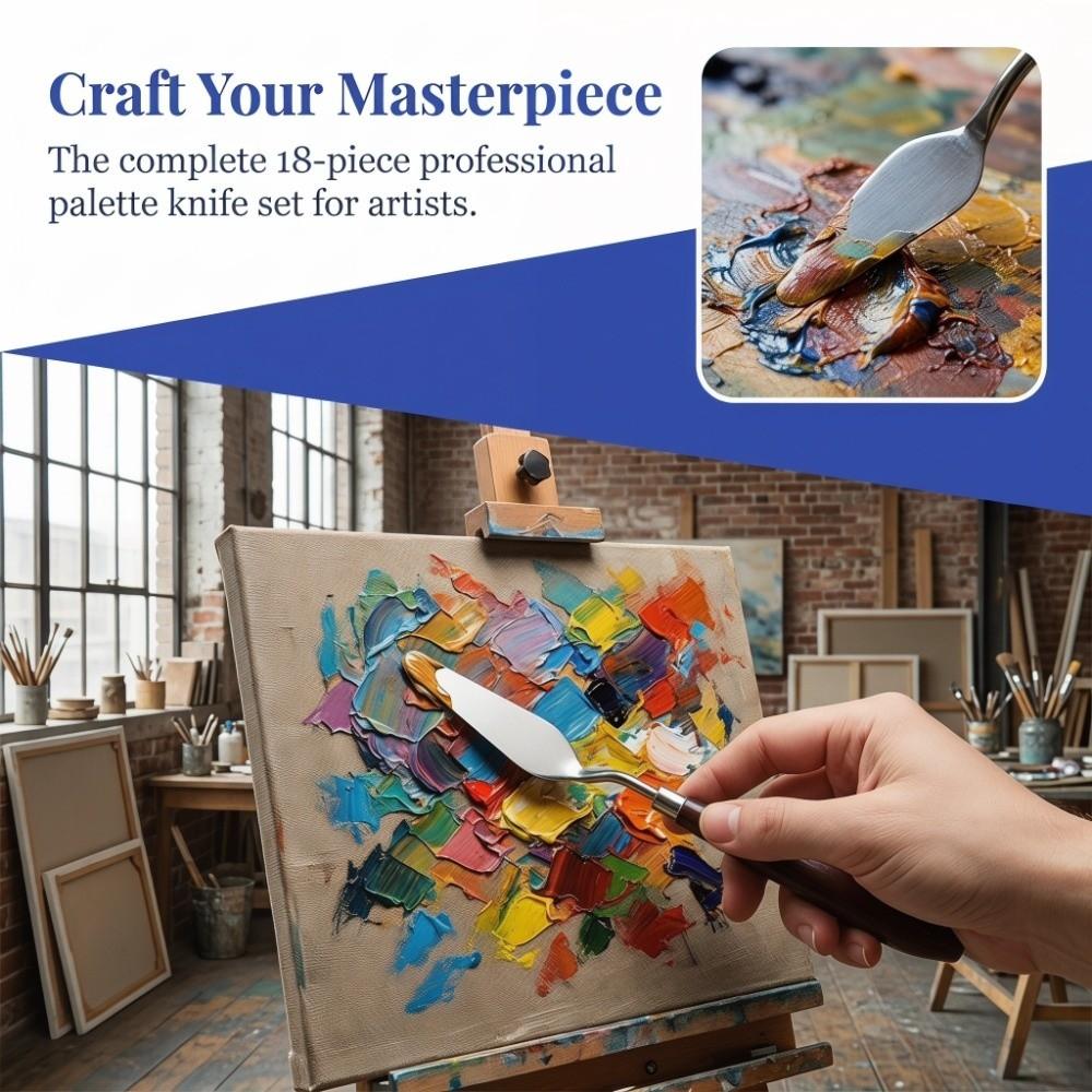 18PCS solid stainless steel Stainless Steel Painting Knives comfortable hand grip flexible blade texture Pigment Mixing Scrapers