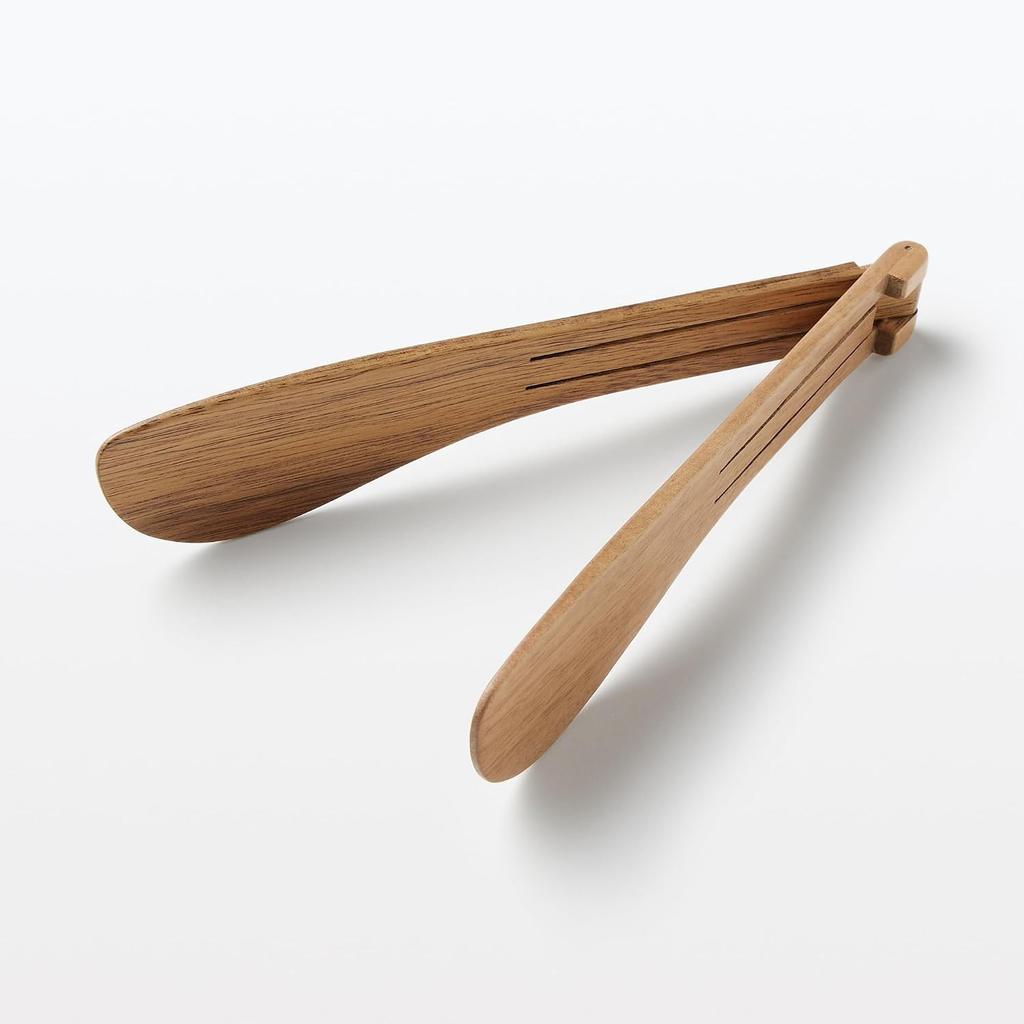 MUJI Acacia Foldable Tongs 22cm - Wooden Kitchen Tongs, Japan