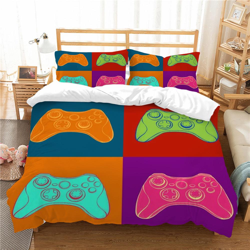 Bedding Set 3D Gamepad Print Bed Cover Bedclothes Home Three Piece Warm Polyester Pillowcase Quilt Cover