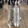 2025 Spring/Summer Women's Ice Silk Floral Cargo Wide-Leg Pants: Loose Retro Sports Style