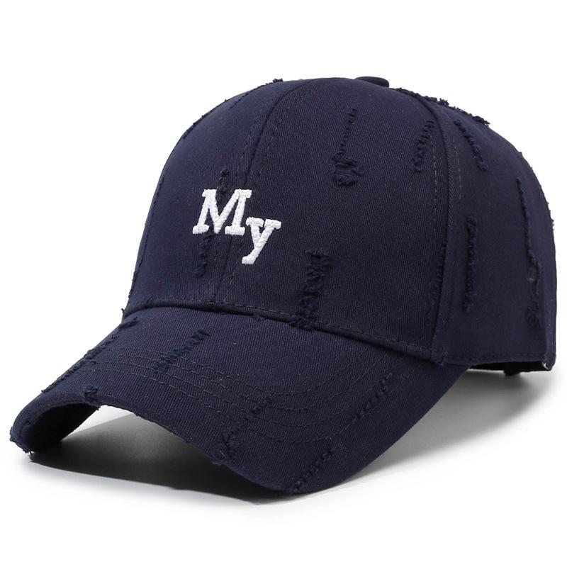 Fashion Washed Hole Letter Hat Embroidered Baseball Cap Men'S And Women'S Spring And Autumn Soft Top Cap
