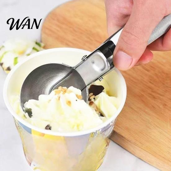 Plating Utensil Ice Cream Fruit Scoop, Stainless Steel Scooper with Trigger Non-Slip Handle, Dessert Spoon Heavy Duty Metal Scoop for Balls