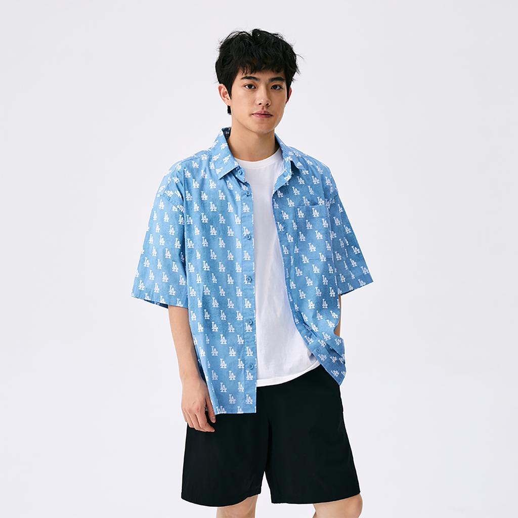 New MLB MONOGRAM Collection Los Angeles Dodgers SS25 Shirt Unisex Dark Blue 3AWSM0653-07BLD