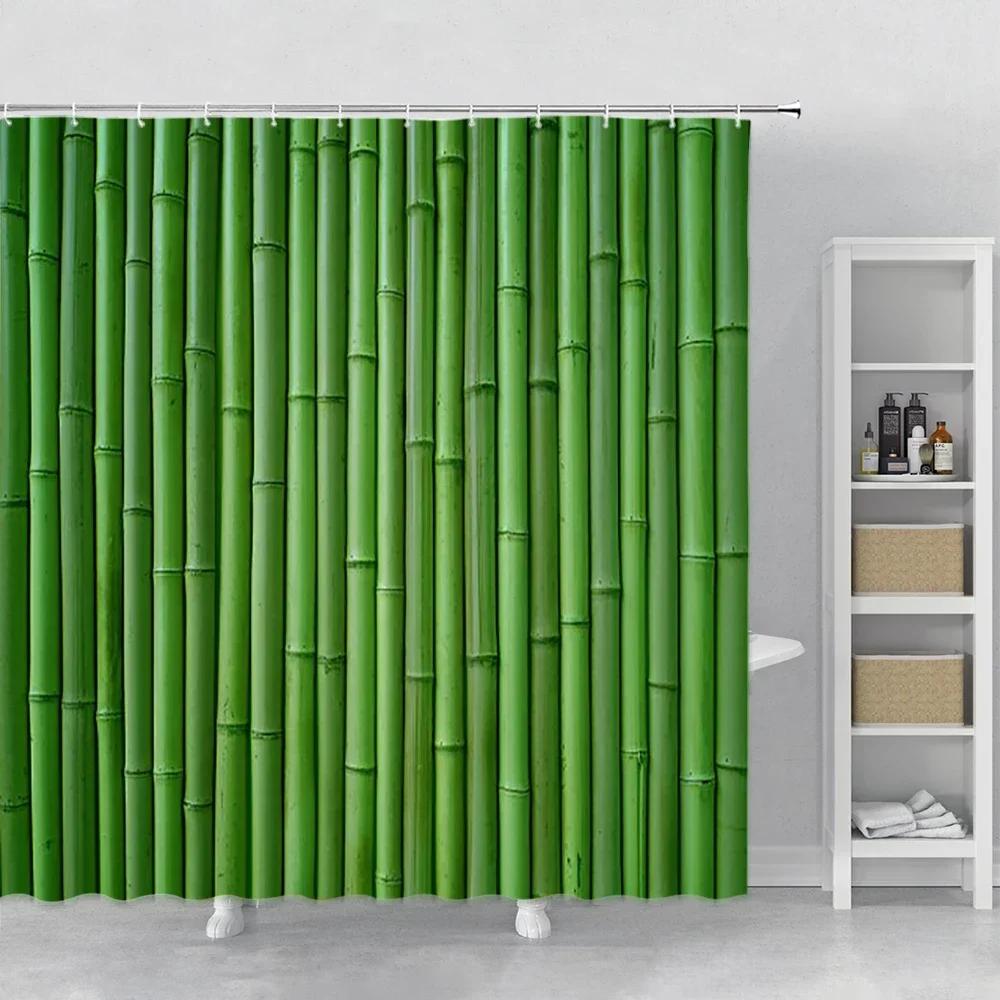 

Zen Stone Green Bamboo Shower Curtains Lotus Stream Spa Landscape Bathroom Waterproof Bath Curtain Fabric Home Bathtub Decor 90x180cm-35x70in