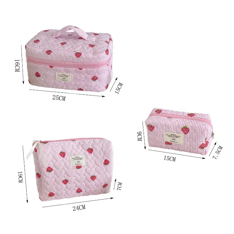 Damen Kosmetiktasche gesteppt Niedlich Reißverschluss Rosa Erdbeere Reise-Organizer Kulturtasche Make-up Aufbewahrungstasche Handtasche Damen Reißverschlusstasche
