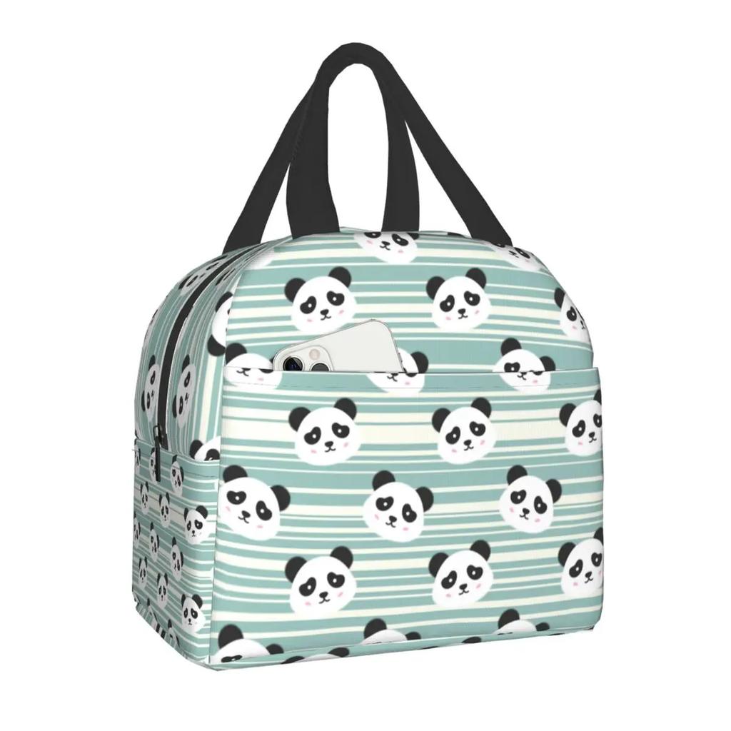 Panda Bear Insulated Lunch Bag for Camping Travel Portable Thermal Cooler Lunch Box Women Kids Work Picnic Food Storage Bags