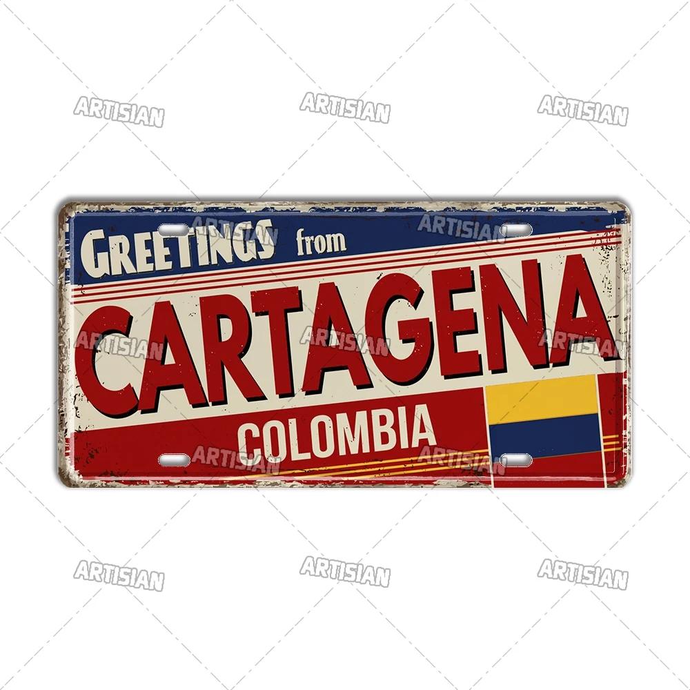 Mfoever Artisian Argentina Ecuador Chile Colombia License Plate Landmark Metal Sign City State Decorative Car Plate Wall Decor Garage