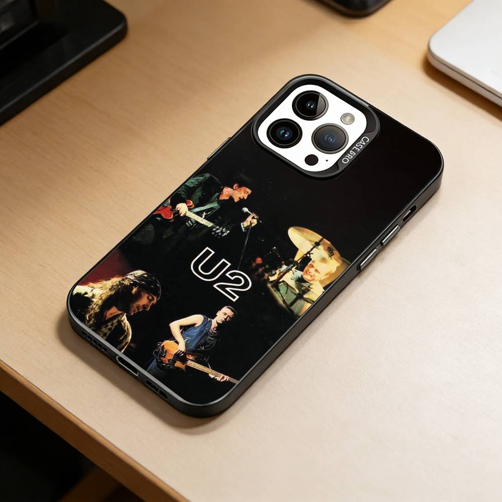 Band UU-U2 Phone Case For iPhone 17,16,15,14,13,12,11 Plus,Pro Max,XS,Colored Silver Plated Inside Cover