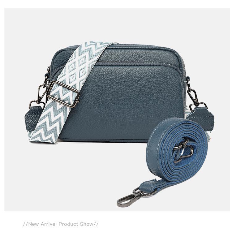 Genuine Leather Multi-Layer Crossbody Bag: Simple Solid Color Lychee Pattern, Versatile Single Shoulder Design for Women