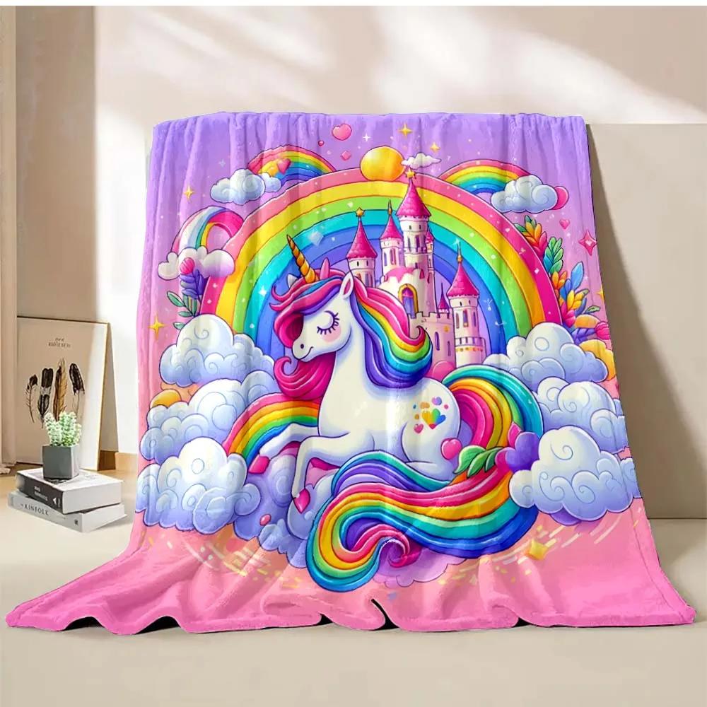 1PC Cute Unicorn Printed Cartoon Blanket Warm Soft and Comfortable Home Travel Blanket Sofa Bedding Cover Blanket Girls Gift