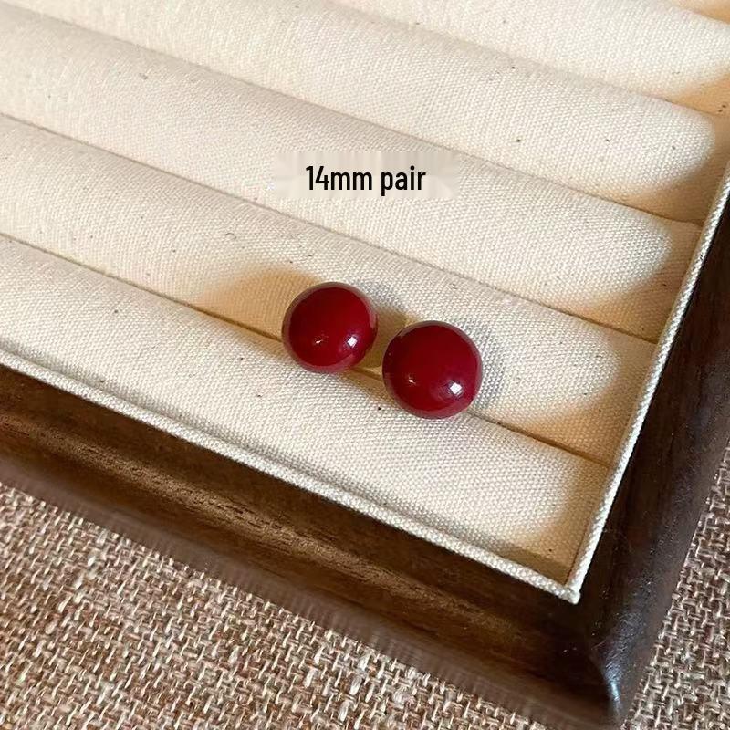 S925 Sterling Silver Red Mantou Pearl Stud Earrings - Retro Hong Kong Style, Elegant, High-End Fashion Accessories for Women